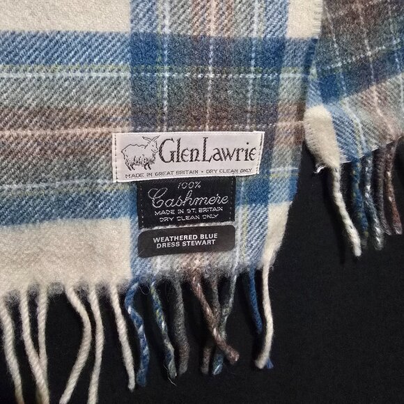 Glen Lawrie Made in Great Britain Cashmere Scarf - Weathered Blue Dress Stewart - Picture 2 of 3